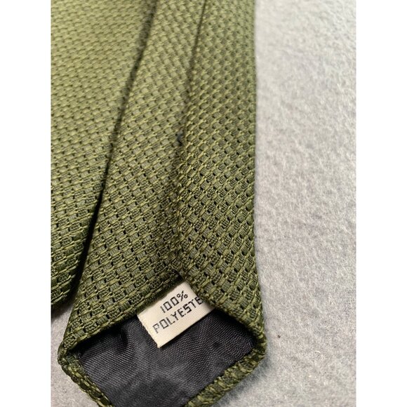 Mens Olive Green Textured Tie Polyester Classic Formal Necktie - Picture 3 of 4